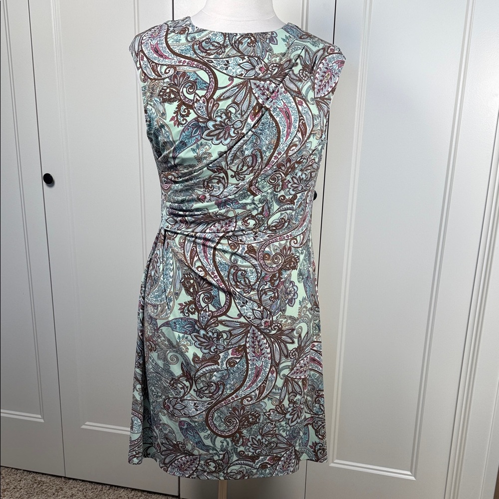 dressbarn Paisley Mini Dress - Teal, Brown, Cream